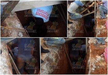 Derrumbe en un drenaje atrapa a dos obreros en Tuxtepec; Bomberos los rescatan sanos y salvos