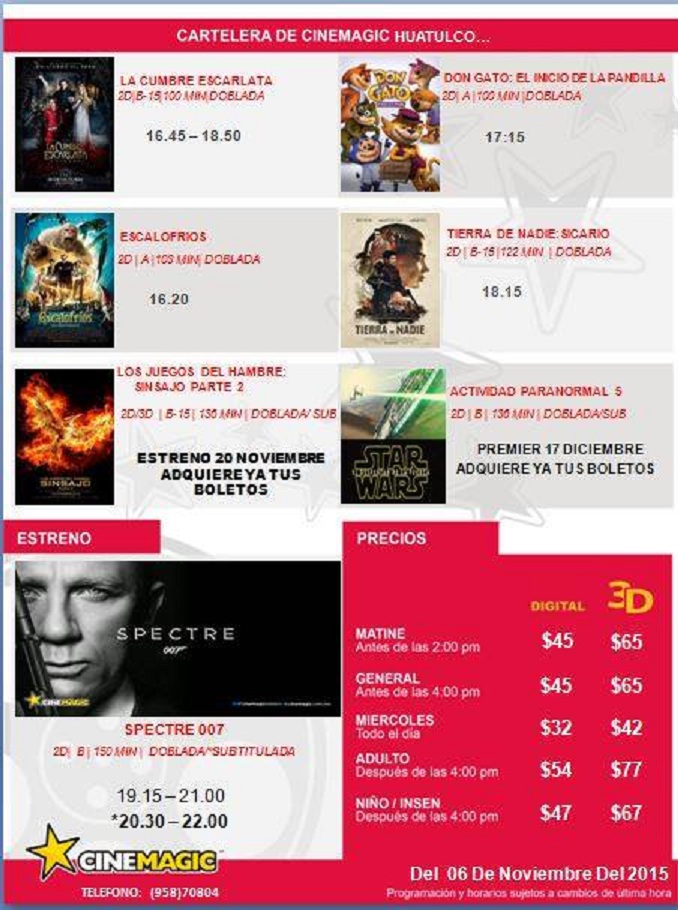 cartelera 6 de noviembre