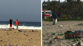Vacacionista dejan playa llena de basura en Puerto Escondido