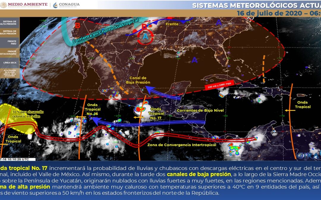 Lluvias puntuales fuertes en zonas del noroeste, occidente, sur y sureste del territorio nacional