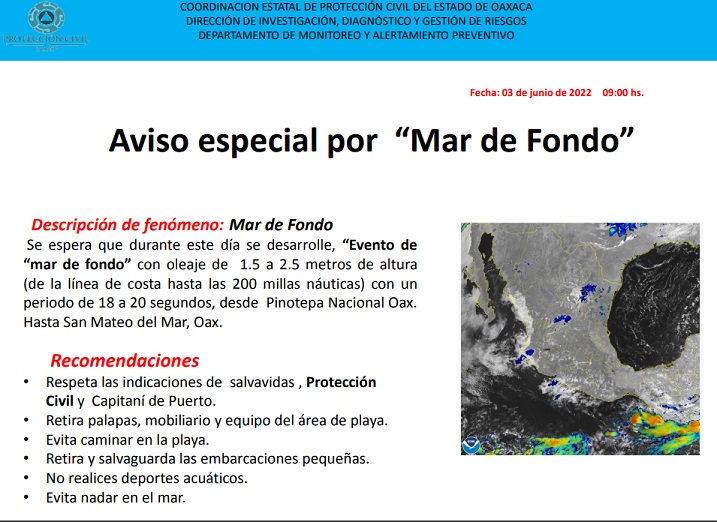 Aviso especial por “Mar de Fondo”: CEPCO