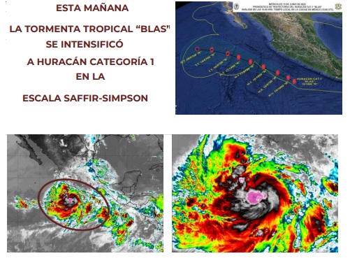 LA TORMENTA TROPICAL “BLAS” SE INTENSIFICO A HURACAN CATEGORIA 1.