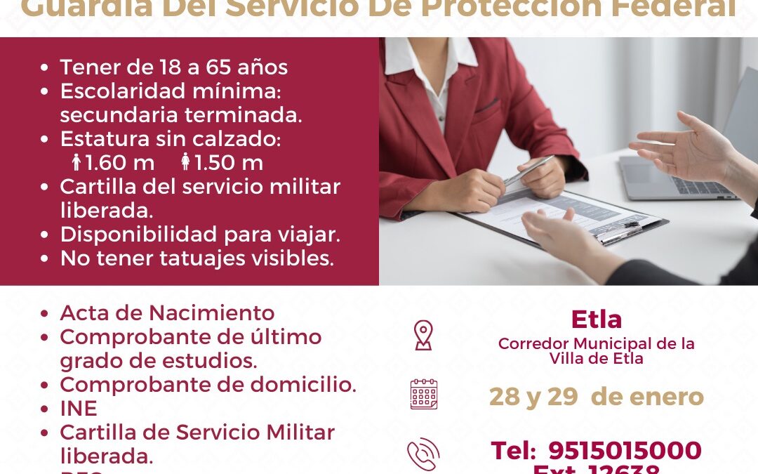 Convoca Gobierno del Estado a formar parte de la   Guardia del Servicio de Protección Federal