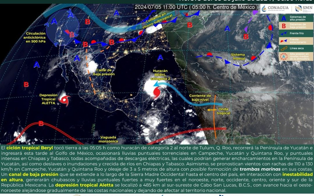 Huracán Beryl dejará lluvias este fin de semana en Oaxaca