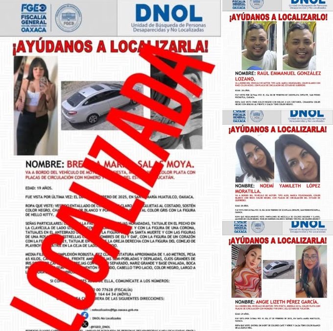 Fiscalía de Oaxaca recibe denuncia de cuatro personas No Localizadas en la Costa; una de ellas fue localizada con vida en el estado de #Puebla