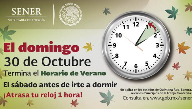 El domingo 30 de octubre concluye el Horario de Verano 2016.