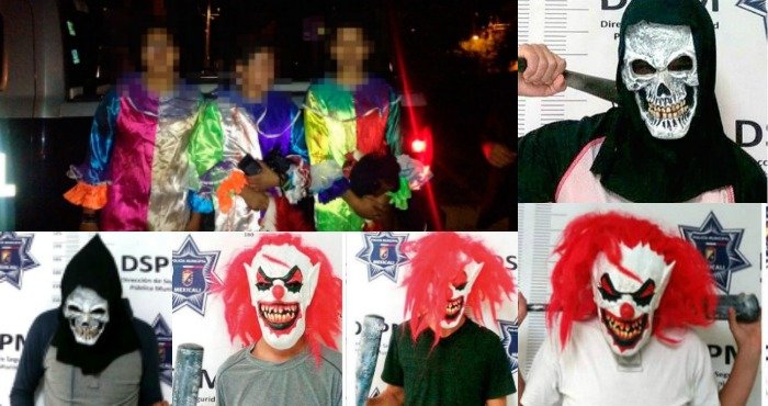 Detienen a 5 payasos armados con bates en BCS y a otros 5 en Querétaro
