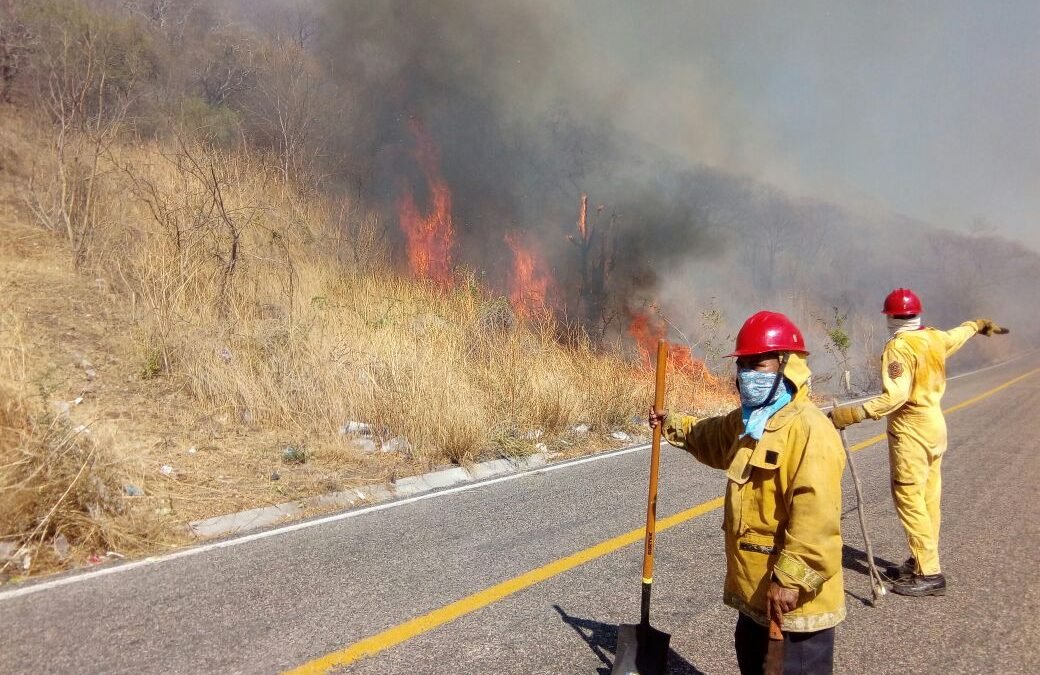 Bomeros de Huatulco Apoyan incendio forestal en Astata