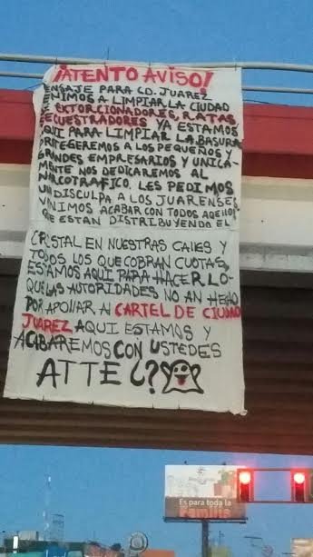 CD JUAREZ, CHIH: Aparece narco manta en cd. Juárez