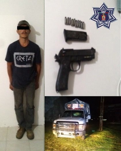 Policía Estatal aseguran a  sujetos,  camionetas y arma de fuego en la Mixteca