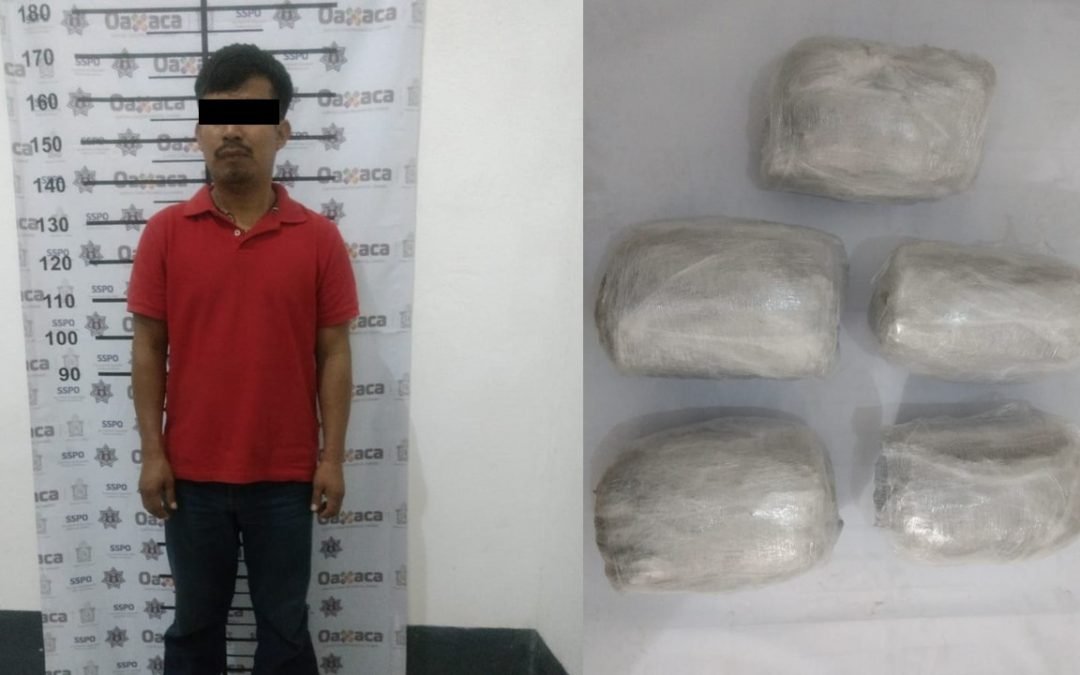 Policía estatal detiene a varón con cinco kilogramos de marihuana