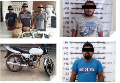 Policías estatales decomisan 10 kilos de marihuana y armas de fuego  en Pinotepa