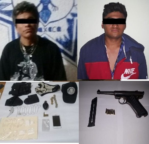 Detiene policía estatal a una persona por delitos contra la salud y otra por portación ilegal de arma de fuego
