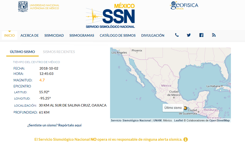 Ultimo sismo epicentro Salina Cruz