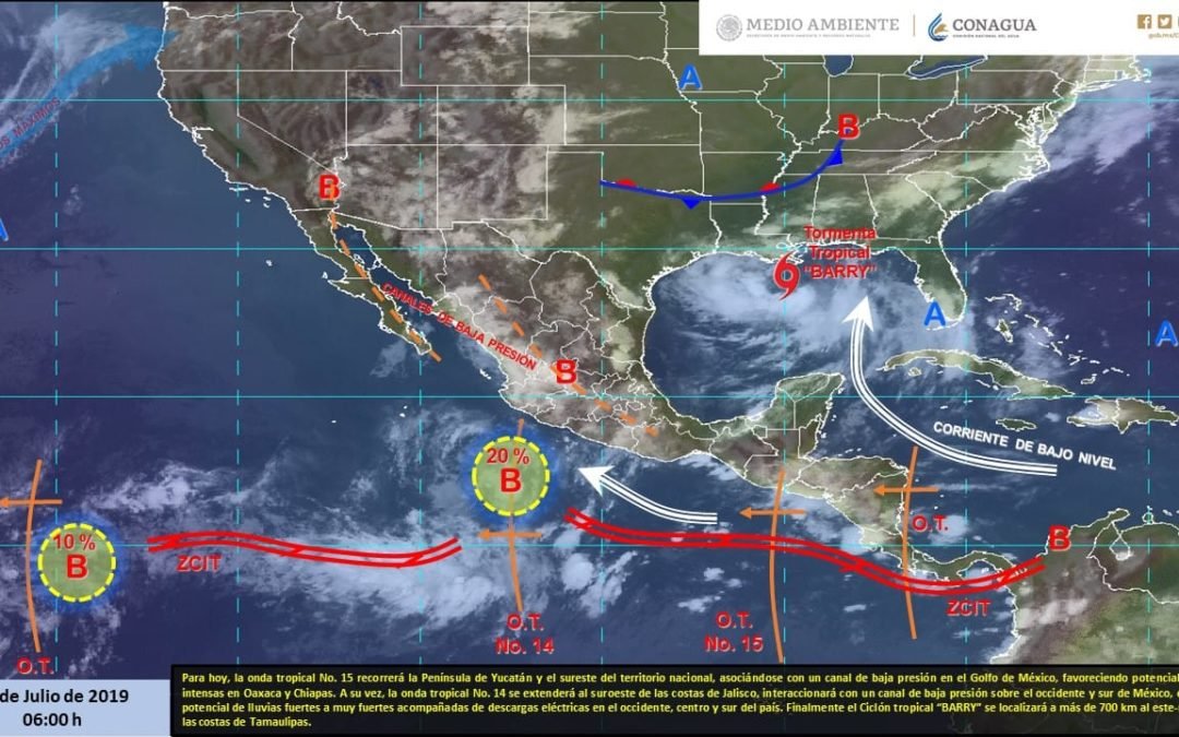 ONDA TROPICAL No. 15 Y CANAL DE BAJA PRESIÓN ORIGINARÁN LLUVIAS INTENSAS EN OAXACA Y CHIAPAS