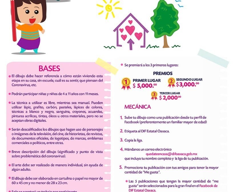 Convoca DIF Oaxaca a concurso infantil de dibujo “Quédate en Casa”