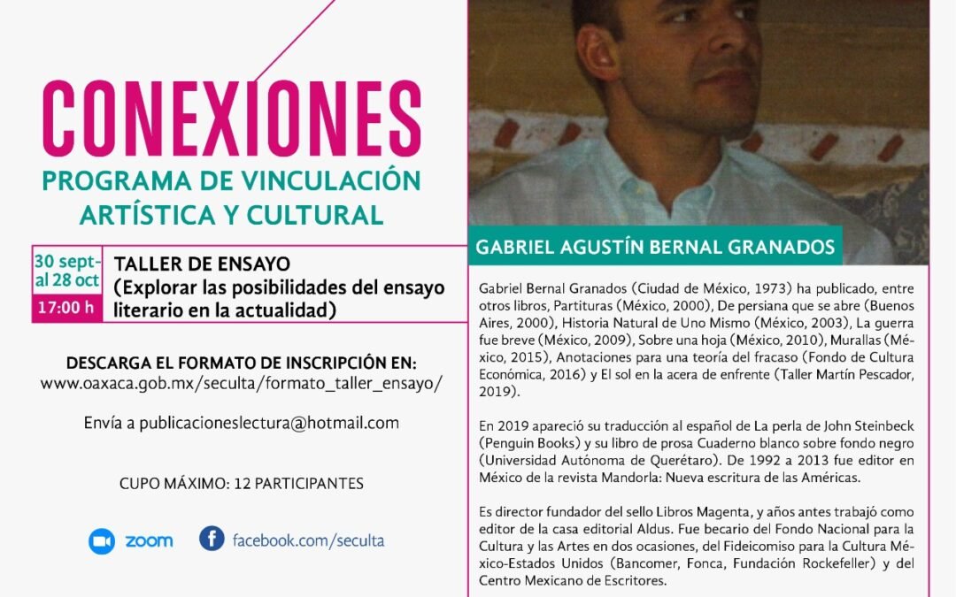 Seculta realizará Taller de Ensayo literario a través del Programa de interacción cultural y social del FONCA