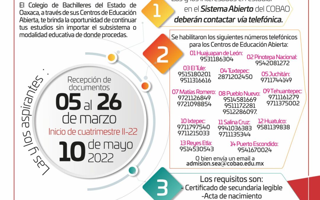 Sistema abierto del Cobao brinda la oportunidad  de concluir el bachillerato