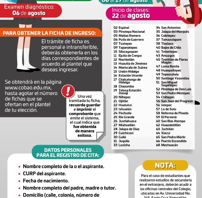 Cobao da a conocer convocatoria de nuevo ingreso 2022
