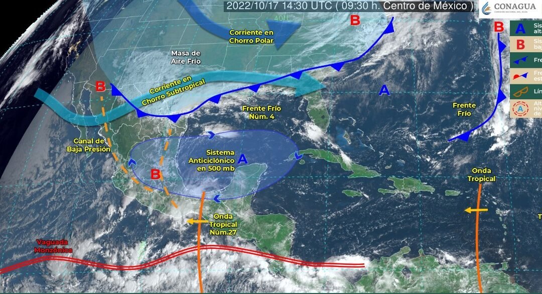 Frente frío cuatro y onda tropical 27 ocasionarán lluvias con tormentas eléctricas en Oaxaca