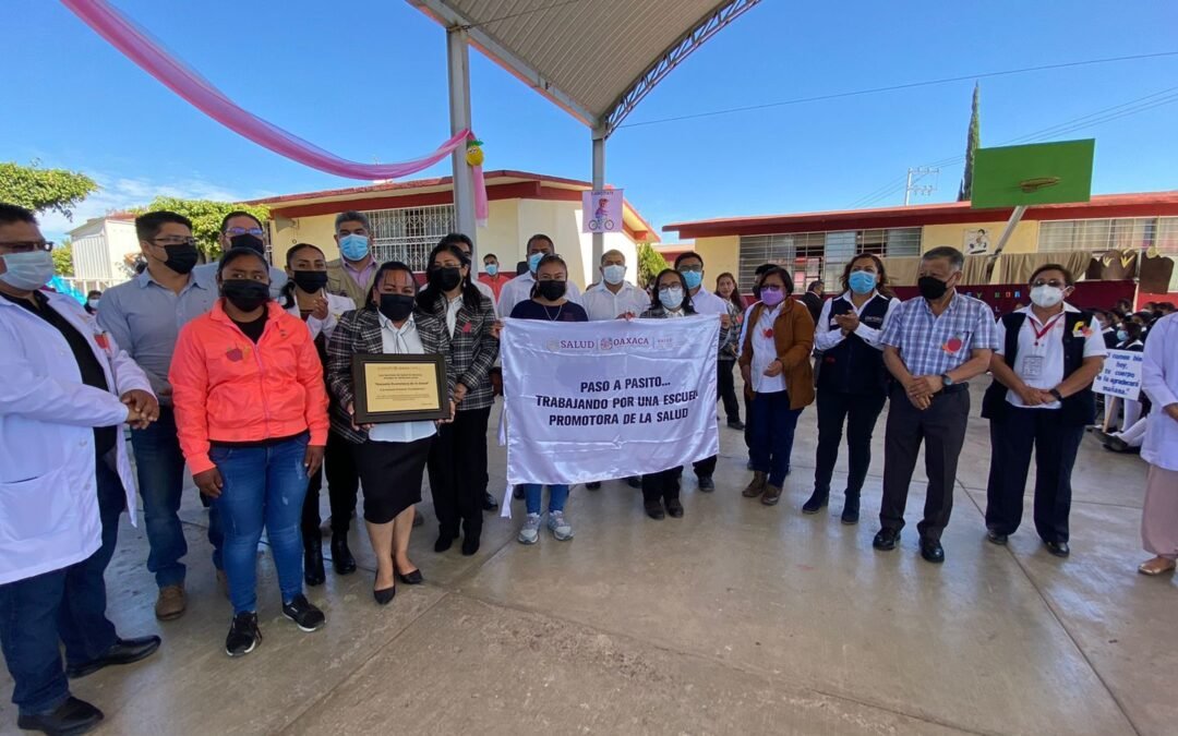 Entregan SSO “Banderas Blancas” a dos escuelas promotoras de la salud   en la Mixteca
