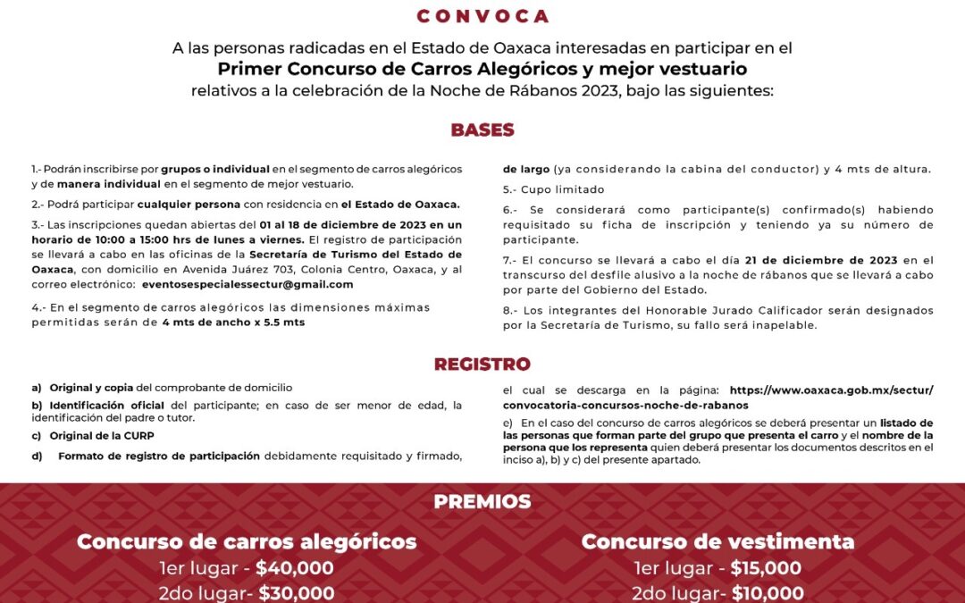Invitan a participar en Primer Concurso de Carros Alegóricos y Mejor Vestuario de Noche de Rábanos