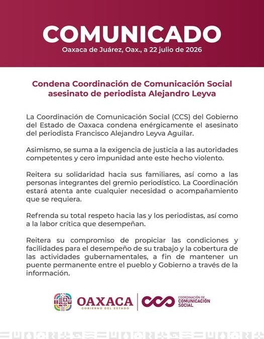 En la coordinación de Comunicación Social, condenamos enérgicamente el asesinato del periodista Francisco Alejandro Leyva Aguilar.